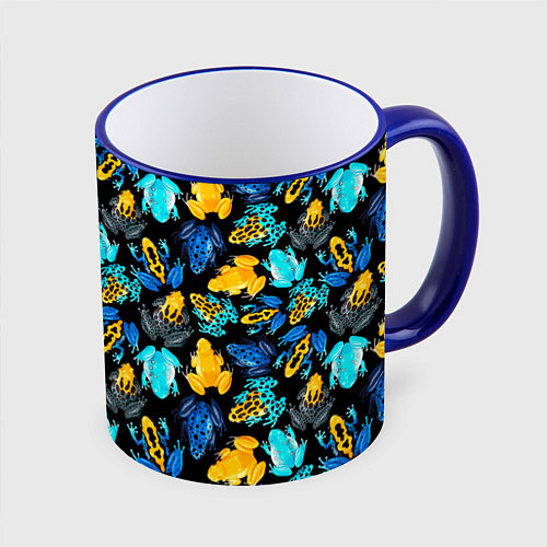Кружка цветная Тропические лягушки / 3D-Синий кант – фото 1
