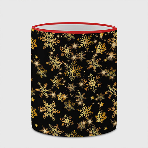 Кружка цветная Россыпи золотых снежинок / 3D-Красный кант – фото 2