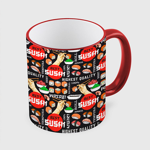 Кружка цветная Best sushi / 3D-Красный кант – фото 1