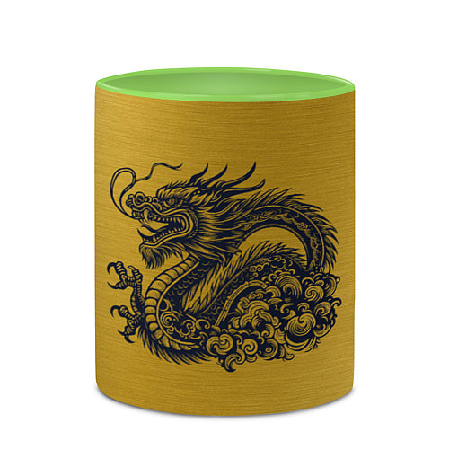 Кружка цветная Дракон на золоте / 3D-Белый + светло-зеленый – фото 2