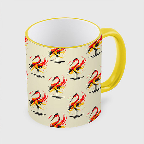 Кружка цветная Аист и пятна / 3D-Желтый кант – фото 1