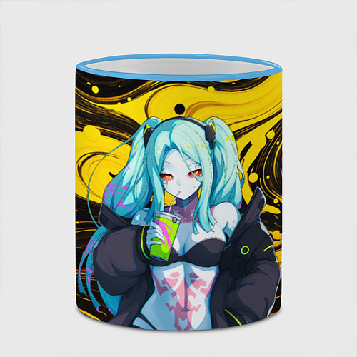 Кружка цветная Ребекка и Киберпанк / 3D-Небесно-голубой кант – фото 2