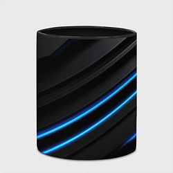 Кружка 3D Синие неоновые линии на черном, цвет: 3D-белый + черный — фото 2