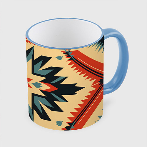 Кружка цветная Орнамент в стиле американских индейцев / 3D-Небесно-голубой кант – фото 1