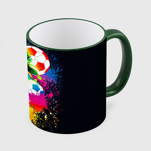 Кружка цветная Разноцветные футбольные мячи / 3D-Зеленый кант – фото 1