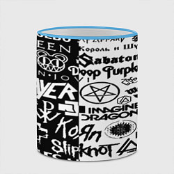 Кружка 3D Логотипы лучших групп черно белый, цвет: 3D-небесно-голубой кант — фото 2