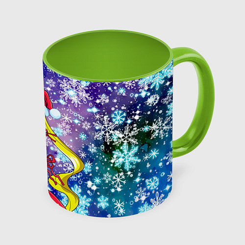 Кружка цветная Новогодняя Сейлор Мун / 3D-Белый + светло-зеленый – фото 1