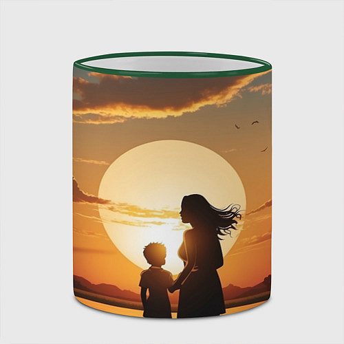 Кружка цветная Мать и дитя на закате / 3D-Зеленый кант – фото 2
