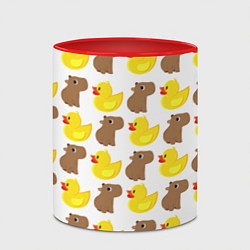 Кружка 3D Капибара с желтой уткой, цвет: 3D-белый + красный — фото 2