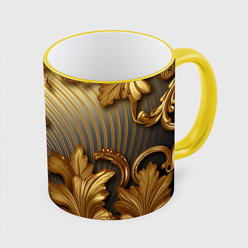 Кружка цветная Золотая текстура и абстракции / 3D-Желтый кант – фото 1