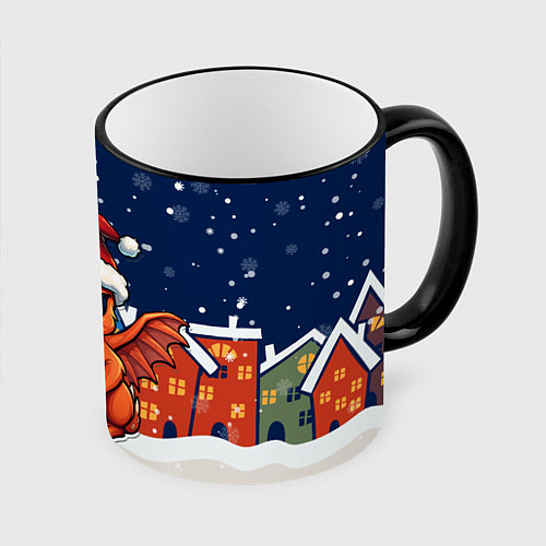Кружка цветная Новогодний дракоша 2024 / 3D-Черный кант – фото 1