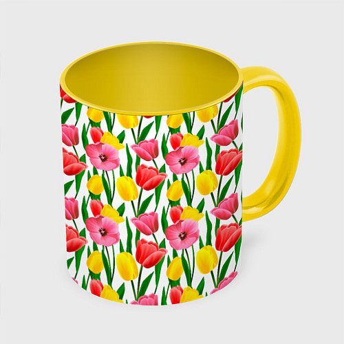 Кружка цветная Colorful tulips / 3D-Белый + желтый – фото 1