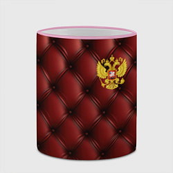 Кружка 3D Золотой герб России на красном кожаном фоне, цвет: 3D-розовый кант — фото 2