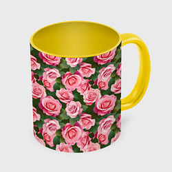 Кружка 3D Розовые розы паттерн, цвет: 3D-белый + желтый