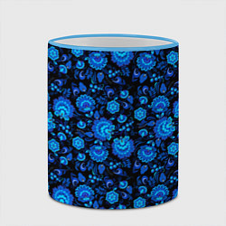 Кружка 3D Новогодняя гжельская роспись чёрный фон, цвет: 3D-небесно-голубой кант — фото 2