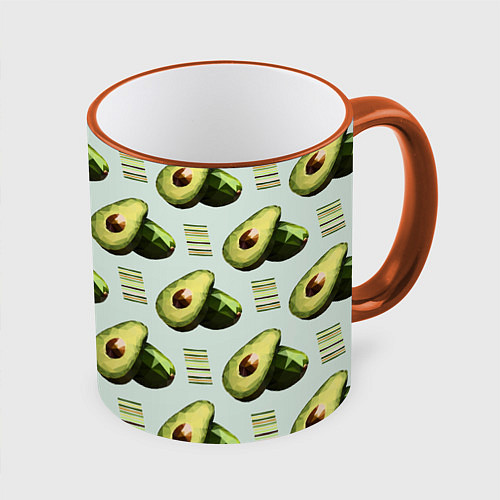 Кружка цветная Авокадо и полосы / 3D-Оранжевый кант – фото 1