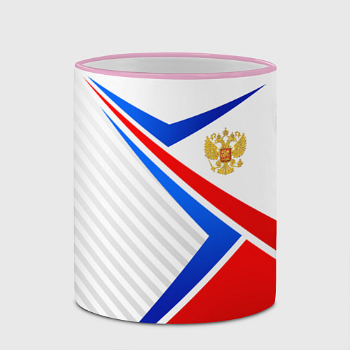 Кружка цветная Герб РФ - классические цвета флага / 3D-Розовый кант – фото 2