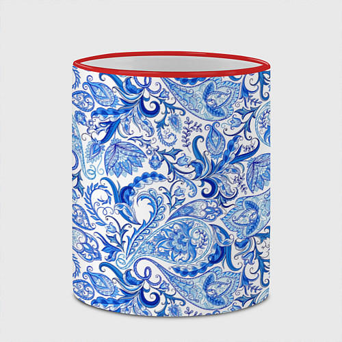 Кружка цветная Гжельская роспись на белом фоне / 3D-Красный кант – фото 2