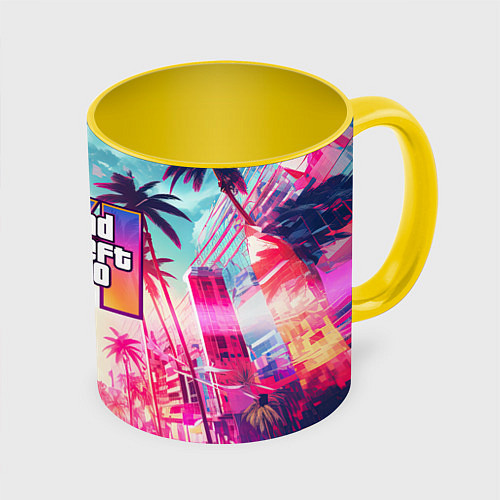 Кружка цветная Gta 6 logo vice city style / 3D-Белый + желтый – фото 1