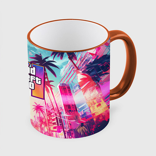 Кружка цветная Gta 6 logo vice city style / 3D-Оранжевый кант – фото 1