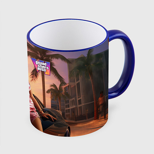 Кружка цветная GTA 6 girl / 3D-Синий кант – фото 1