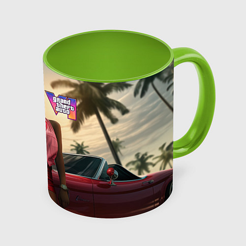 Кружка цветная Девушка GTA 6 / 3D-Белый + светло-зеленый – фото 1