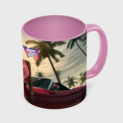 Кружка 3D Девушка GTA 6, цвет: 3D-белый + розовый
