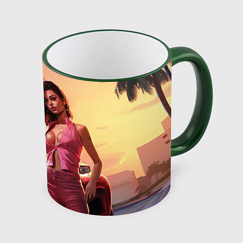 Кружка цветная GTA 6 girl vice city / 3D-Зеленый кант – фото 1