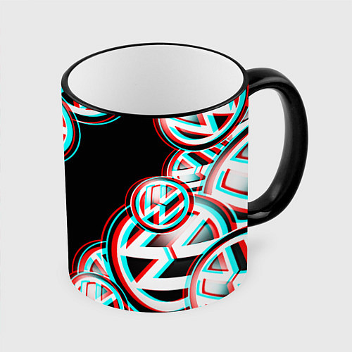 Кружка цветная Volkswagen glitch pattern / 3D-Черный кант – фото 1