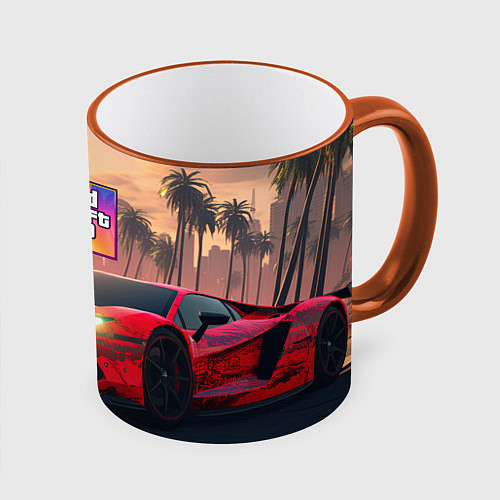 Кружка цветная GTA 6 спортивное авто / 3D-Оранжевый кант – фото 1