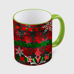 Кружка цветная Рождественские узоры ёлки и снежинки