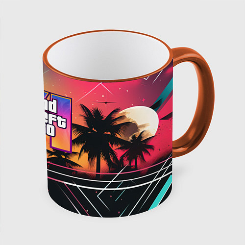 Кружка цветная GTA 6 night logo / 3D-Оранжевый кант – фото 1