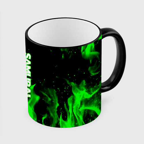 Кружка цветная Samurai green fire toxic / 3D-Черный кант – фото 1