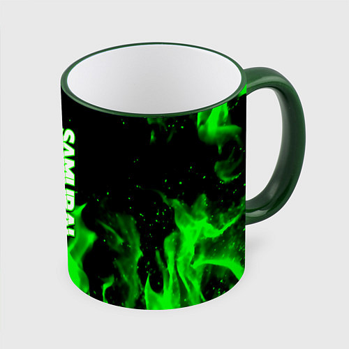 Кружка цветная Samurai green fire toxic / 3D-Зеленый кант – фото 1