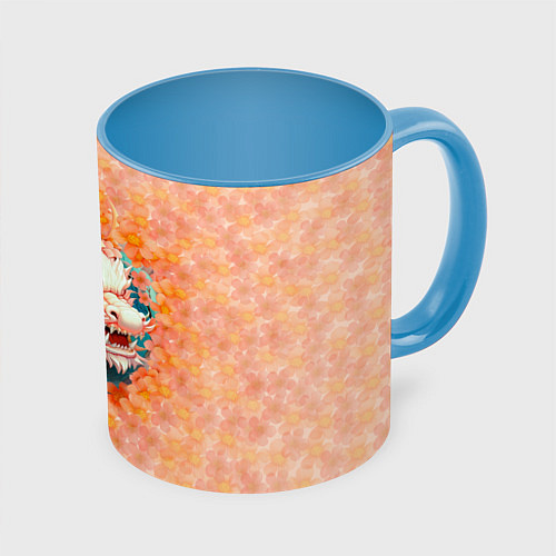 Кружка цветная Китайский дракон в розовых цветах / 3D-Белый + небесно-голубой – фото 1