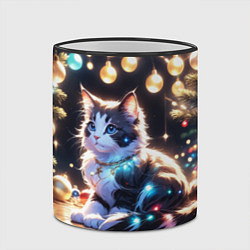 Кружка 3D Кот и новогодние украшения, цвет: 3D-черный кант — фото 2