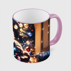 Кружка цветная Кот и новогодние украшения