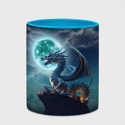 Кружка 3D Дракон на скале на фоне луны, цвет: 3D-белый + небесно-голубой — фото 2