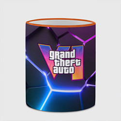 Кружка 3D GTA 6 лого на фоне разлома фиолетовых и синих плит, цвет: 3D-оранжевый кант — фото 2