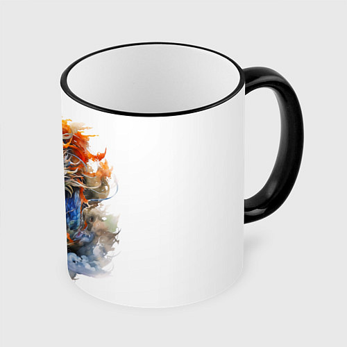 Кружка цветная Портрет китайского дракона символа Нового года / 3D-Черный кант – фото 1