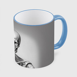 Кружка 3D Скелет черно белый, цвет: 3D-небесно-голубой кант