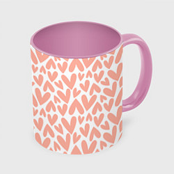 Кружка 3D Сердечки на белом фоне паттерн, цвет: 3D-белый + розовый