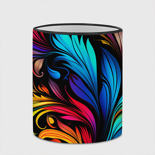 Кружка цветная Паттерн с узорами на черном фоне / 3D-Черный кант – фото 2