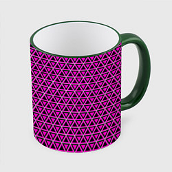 Кружка 3D Розовые и чёрные треугольники, цвет: 3D-зеленый кант