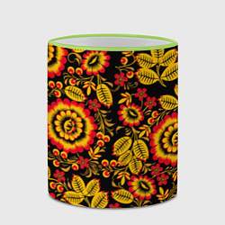 Кружка 3D Хохломская роспись золотистые листья и цветы чёрно, цвет: 3D-светло-зеленый кант — фото 2
