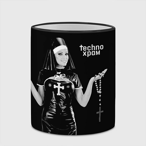 Кружка цветная Techno храм монашка секси в латексе / 3D-Черный кант – фото 2