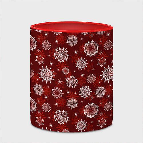 Кружка цветная Snowflakes on a red background / 3D-Белый + красный – фото 2