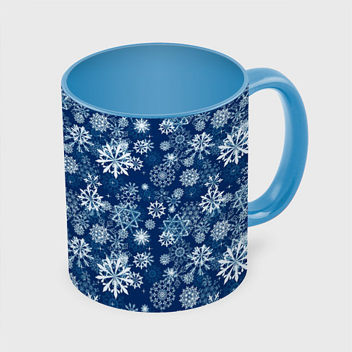 Кружка цветная Snowflakes on a blue background / 3D-Белый + небесно-голубой – фото 1