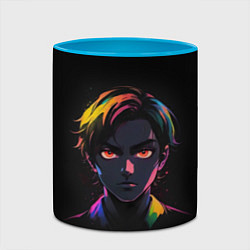 Кружка 3D Аниме портрет парня с красными глазами, цвет: 3D-белый + небесно-голубой — фото 2