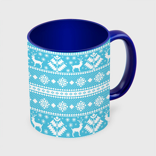 Кружка цветная Новый год ели и олени / 3D-Белый + синий – фото 1